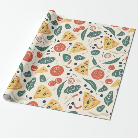 Pizza Day Pattern Wrapping Paper | Fun Foodie Cadeaupapier (Uitgerold)
