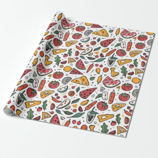 Pizza Day Pattern Wrapping Paper | Fun Foodie Cadeaupapier (Uitgerold)