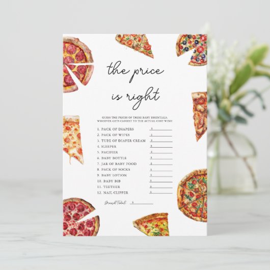 Pizza De prijs is de juiste Baby shower Game Kaart (Staand voorkant)
