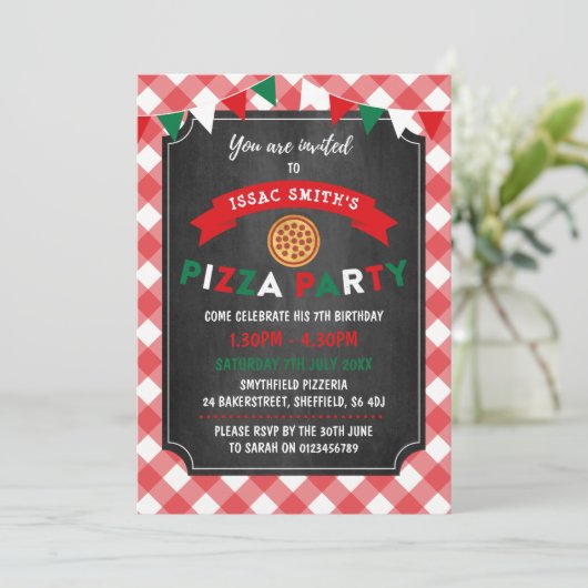 Pizza de uitnodiging van de verjaardagspartij (Staand voorkant)