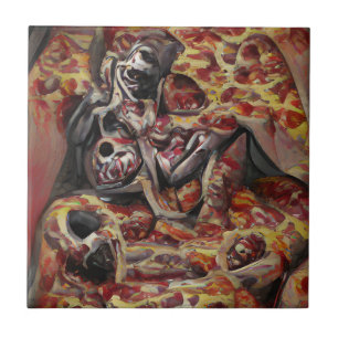 Pizza deathtrap grafische abstracte kunst tegeltje