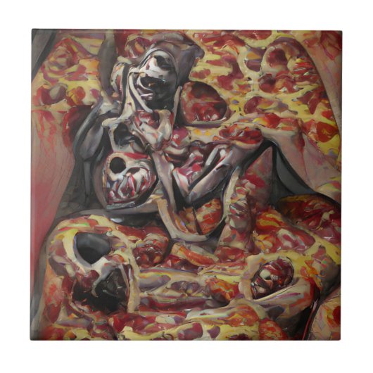 Pizza deathtrap grafische abstracte kunst tegeltje (Voorkant)