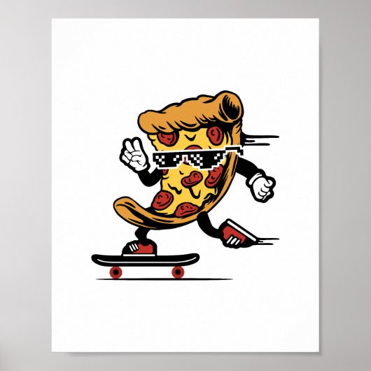 Pizza Delivery, Funny Pizza Skateboarding Poster (Voorkant)