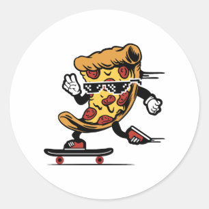 Pizza Delivery, Funny Pizza Skateboarding Ronde Sticker