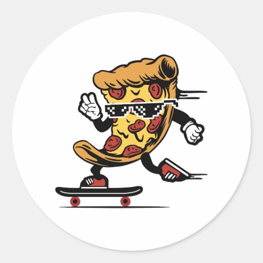 Pizza Delivery, Funny Pizza Skateboarding Ronde Sticker (Voorkant)