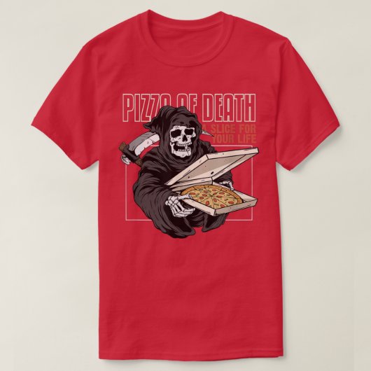 Pizza des Death Pie Till I Die Grim Reaper Pizza T-shirt (Design voorkant)