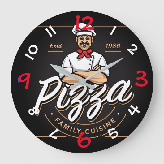 Pizza Design Wall-klok met cijfers Grote Klok (Voorkant)