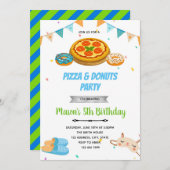 Pizza donuts jongen sleepover uitnodiging (Voorkant / Achterkant)