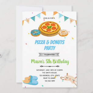 Pizza donuts jongen sleepover uitnodiging