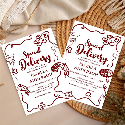 Pizza doodle special Delivery Baby Shower  Kaart