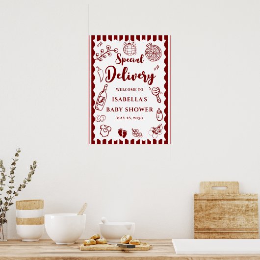 Pizza doodle special Delivery Baby Shower  Poster (Keuken)