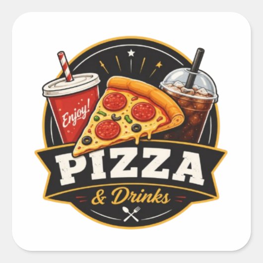 Pizza & Dranken Sticker – Fast Food Liefhebber (Voorkant)