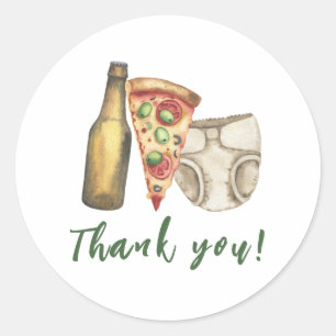 Pizza, drankjes en luiers ook Baby shower Bedankt Ronde Sticker