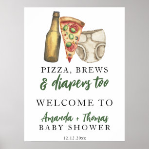 Pizza, drankjes en luiers ook Baby shower Poster