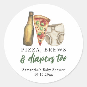 Pizza, drankjes en luiers ook Baby shower  Ronde Sticker