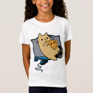 Pizza Eating Gamer Cat Headset and Pad T-shirt
