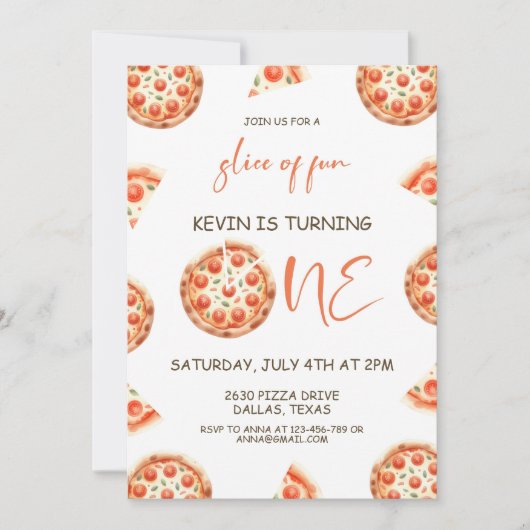 Pizza Eerste Verjaardag Uitnodigen, Pizza 1e Verja Kaart (Voorkant)