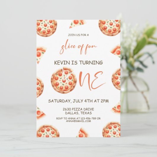 Pizza Eerste Verjaardag Uitnodigen, Pizza 1e Verja Kaart (Staand voorkant)