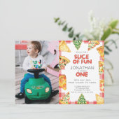 Pizza Eerste Verjaardagsfeest Foto Kaart (Staand voorkant)