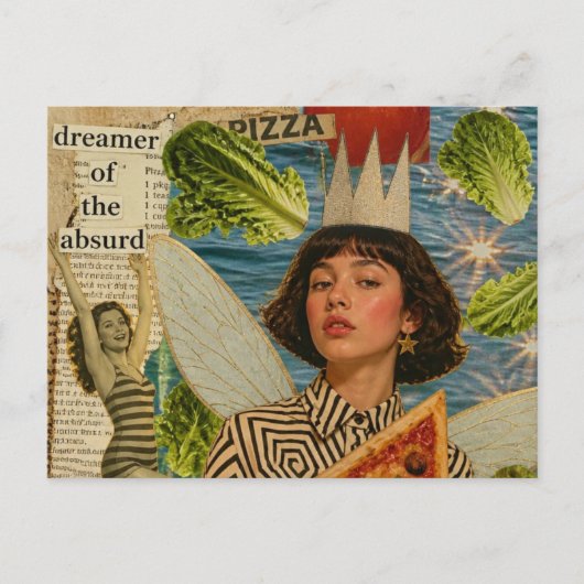 Pizza Elf Mixed Media Collage Briefkaart (Voorkant)