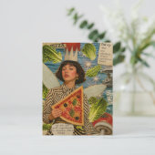 Pizza Elf Mixed Media Collage Briefkaart (Staand voorkant)