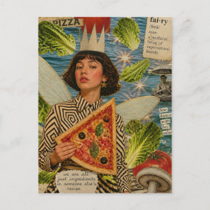 Pizza Elf Mixed Media Collage Briefkaart