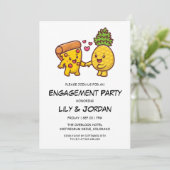 Pizza en ananas paar cartoon verloving kaart (Staand voorkant)