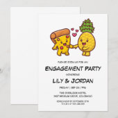 Pizza en ananas paar cartoon verloving kaart (Voorkant / Achterkant)