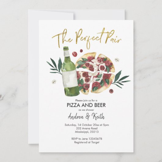 Pizza en Beer Couples Shower Invitation Kaart (Voorkant)