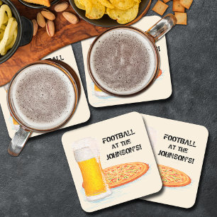 Pizza en Beer Super Fan Football Party Kartonnen Onderzetters
