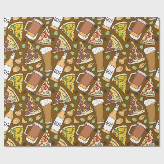 Pizza en Beer Tiled Pattern Cadeaupapier (Vlak)