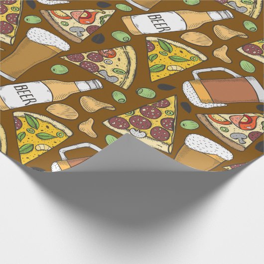 Pizza en Beer Tiled Pattern Cadeaupapier (Hoek)