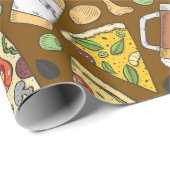 Pizza en Beer Tiled Pattern Cadeaupapier (Rol Hoek)
