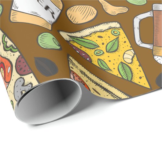Pizza en Beer Tiled Pattern Cadeaupapier (Rol Hoek)