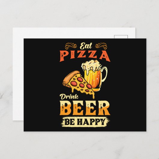 Pizza en bier briefkaart (Voorkant / Achterkant)