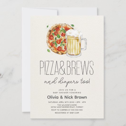Pizza en bier Casual koppels Baby shower Kaart (Voorkant)