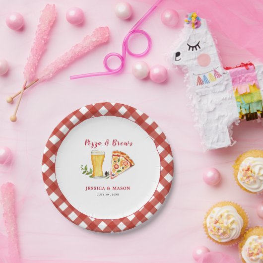 Pizza en Bier Casual Koppels douche Papieren Bordje (Feest)