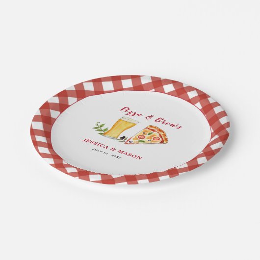 Pizza en Bier Casual Koppels douche Papieren Bordje (Gekanteld)