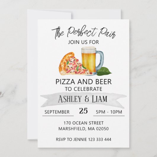 Pizza en Bier Koppel Co-Ed Bruidsuitnodiging Kaart (Voorkant)