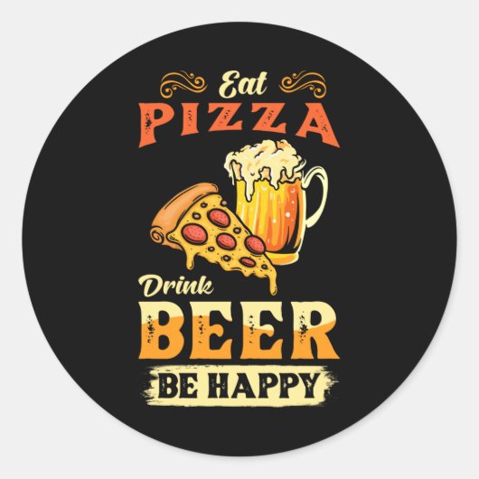 Pizza en bier ronde sticker (Voorkant)