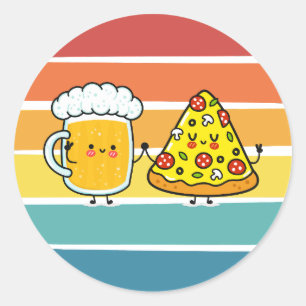 Pizza en bier ronde sticker