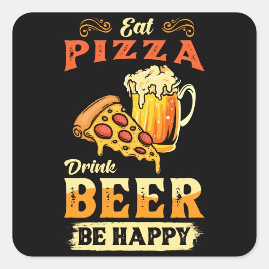 Pizza en bier vierkante sticker (Voorkant)