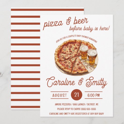 Pizza en bier voor Baby is hier! Baby Shower Kaart (Voorkant / Achterkant)