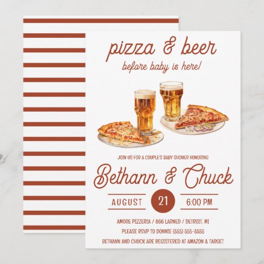 Pizza en bier voor Baby is hier! Baby Shower Kaart (Voorkant / Achterkant)