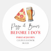 Pizza en bier voordat ik trouw feest voor koppels ronde sticker (Voorkant)
