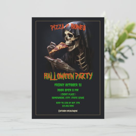 Pizza en Botten Halloween Party Kaart (Staand voorkant)