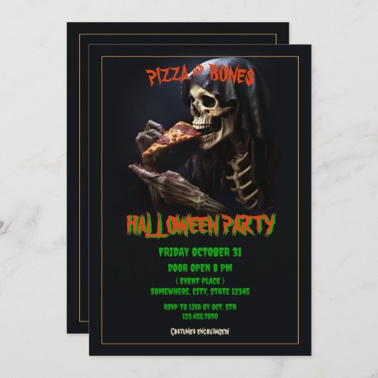 Pizza en Botten Halloween Party Kaart (Voorkant / Achterkant)