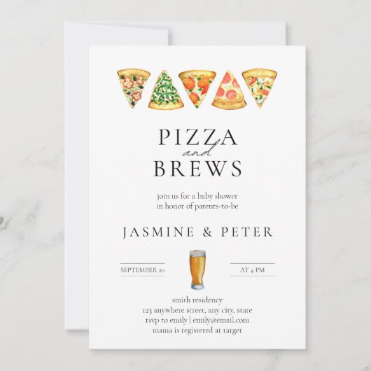 Pizza en Brews Co Ed Baby shower Invitation Kaart (Voorkant)