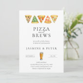 Pizza en Brews Co Ed Baby shower Invitation Kaart (Staand voorkant)