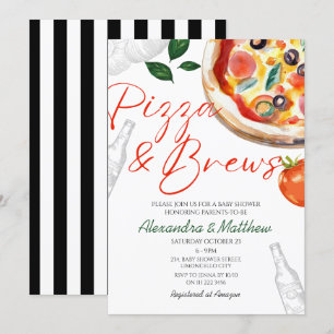 Pizza en Brews Co Ed Baby shower Invitation Kaart